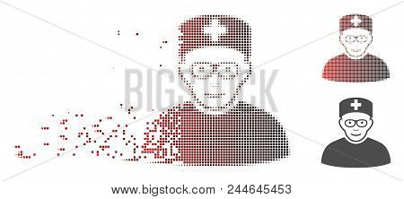 Vector Head Physician Icon In Dissolved, Dotted Halftone With Red To Black Horizontal Gradient And U