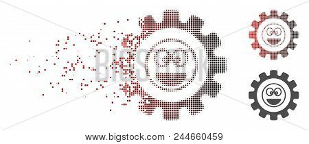 Vector Options Gear Laugth Smiley Icon In Dissolved, Pixelated Halftone With Red To Black Horizontal