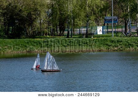 Rc Scale Sailing Model Ship At Competitions Class Nss, 2018, Konstantynow Lodzki, Poland.