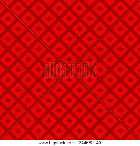 Red Background With Maple Leaves. Vector Illustration Design