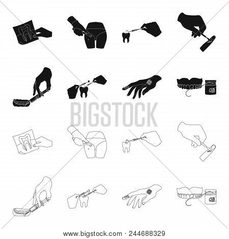 Anesthetic Injection, Dental Instrument, Hand Manipulation, Tooth Cleaning And Other  Icon In Black,
