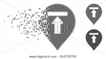 Grey Vector Dead End Marker Icon In Fractured, Pixelated Halftone And Undamaged Solid Variants. Disa