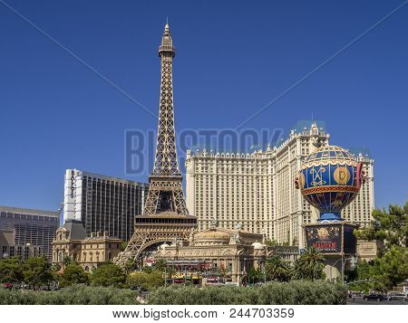 Las Vegas, Nevada / Usa - June 9, 2018: The Paris Hotel In Las Vegas, Nevada. The Hotel Includes A H
