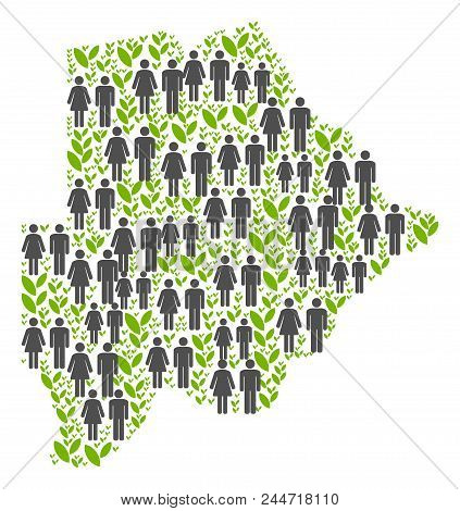 People Population And Floral Botswana Map. Vector Concept Of Botswana Map Constructed Of Randomized 