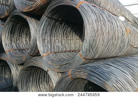 Wire Rod Is Stored In The Finished Goods Warehouse Of The Metallurgical Enterprise.