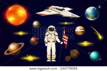 Astronaut Spaceman. Planets In Solar System. Astronomical Galaxy. Cosmonaut Explore Adventure. Space