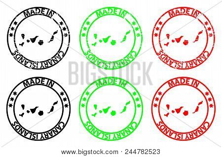 Made In Canary Islands - Rubber Stamp - Vector, Canary Islands(islas Canarias) Map Pattern - Black, 