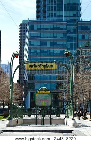 MONTREAL-CANADA, APRIL 23, 2018:  Hector Guimard's art nouveau entrance porticos from the Paris MÃ©tro. One of the few authentic installations outside Paris, it was given in 1967 by the RATP.