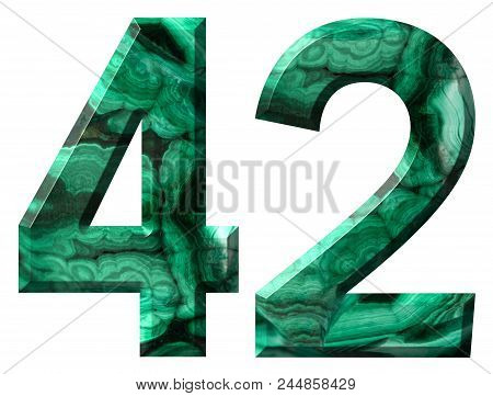 Arabic Numeral 42, Forty Two, From Natural Green Malachite, Isolated On White Background