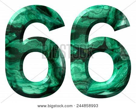 Arabic Numeral 66, Sixty Six, From Natural Green Malachite, Isolated On White Background