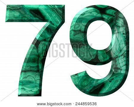 Arabic Numeral 79, Seventy Nine, From Natural Green Malachite, Isolated On White Background