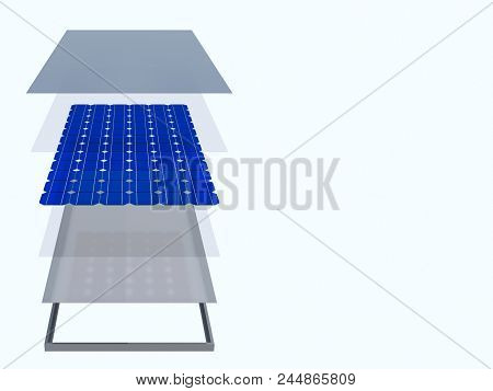 3D Rendering. The Internal Structure Of The Solar Panel. Solar Panel Consisting Of Several Layers. A