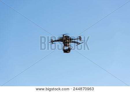Heavy Drone With Professional Cinema Camera Flying