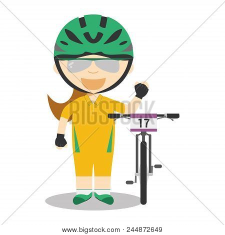 Sports And Competition Cartoon Vector Illustrations: Mountain Bike (mtb) (female)