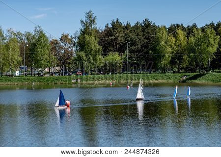 Rc Scale Sailing Model Ship At Competitions Class Nss, 2018, Konstantynow Lodzki, Poland.