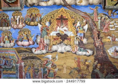 Rila, Bulgaria - 29 April 2018: Detail Of One Of The Frescoes Of Rila Monastery Of Saint Ivan Of Ril
