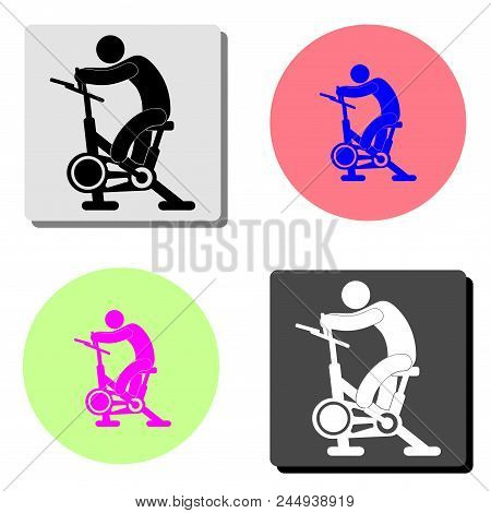 Stationary Bike. Simple Flat Vector Icon Illustration On Four Different Color Backgrounds
