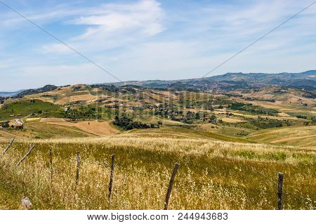 View Of The Countryside, Fields And Hills In The Region Of Mistretta In Northern Sicily