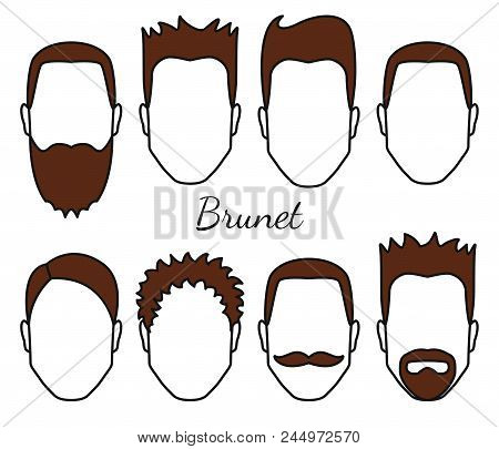 Male Brunet Hair And Face Fungus Styles Types, Different Hair Cut, Moustaches And Beard, Man Head Wi