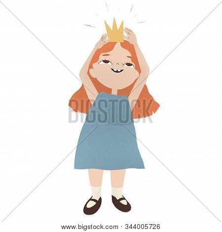Redhead Girl Wear Crown For Celebration Design. Caucasian, Positive. Young Lady. Isolated.
