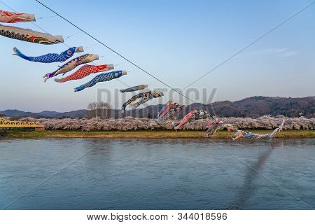 Kitakami, Iwate Prefecture, Japan - April 23 2019 : Tenshochi Park Along The Kitakami River In Sprin