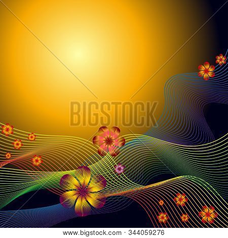 Vector Abstract Background. Floral Background With Colorful Waves. Abstract Flowers And Waves