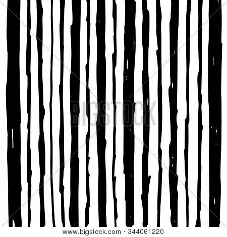 Hand Drawn Vertical Black Thick Lines On White Background. Straight Lines Marker Sketch For Graphic 