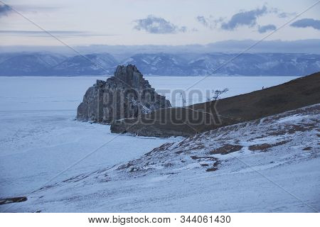 Rock Shaman. Cape Burhan Landscape. Lake Baikal, Winter
