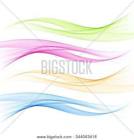Set Of Abstract Color Wave. Color Smoke Wave. Transparent Color Wave. Blue, Pink, Orange, Green Colo