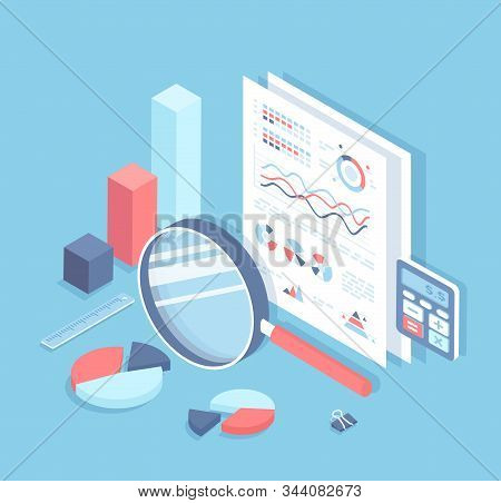 Business Auditing, Analysis, Accounting, Calculation, Analytics. Documents With Charts And Graphs Fo