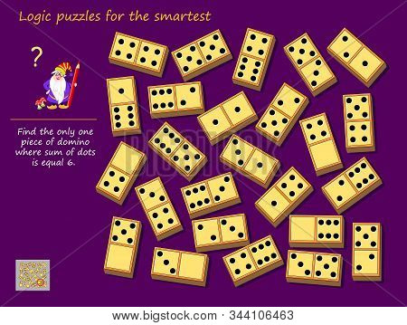logic puzzle game for children and adults find the only one piece of domino where sum
