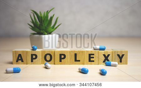 Apoplexy Word Made With Building Blocks. Medical Concept.