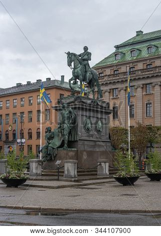 Stockholm, Sweden - May 1, 2019: Equestrian Statue Of King Gustav Ii Adolf At The Gustav Adolfs Squa