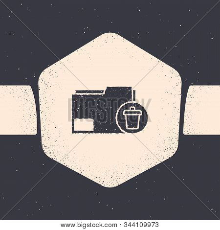 Grunge Delete Folder Icon Isolated On Grey Background. Delete Or Error Folder. Close Computer Inform