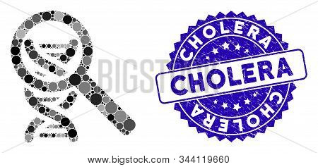 Mosaic Dna Analysis Icon And Rubber Stamp Watermark With Cholera Caption. Mosaic Vector Is Composed 