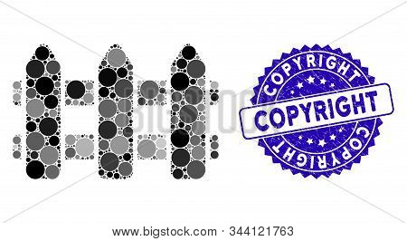 Collage Fence Icon And Rubber Stamp Seal With Copyright Phrase. Mosaic Vector Is Formed With Fence I