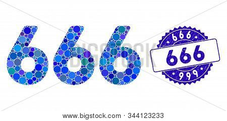 Mosaic 666 Digits Text Icon And Rubber Stamp Seal With 666 Text. Mosaic Vector Is Designed With 666 