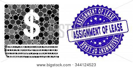 Collage Dollar Accounting Book Icon And Distressed Stamp Seal With Assignment Of Lease Phrase. Mosai