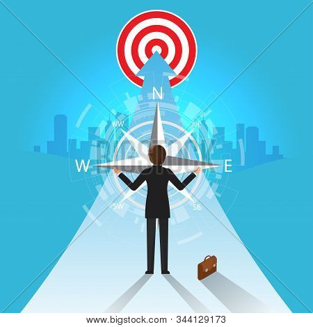 Future Business Leader Concept Finance Manager Business Man  Control Compass .flat Isometric Vector 