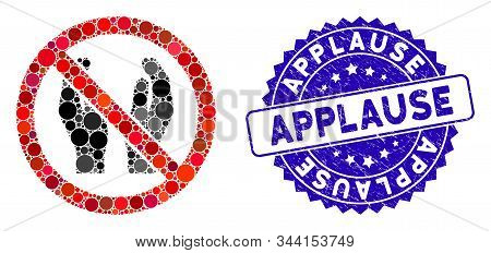 Mosaic No Applause Icon And Rubber Stamp Seal With Applause Phrase. Mosaic Vector Is Composed With N