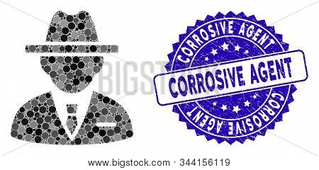 Collage Agent Icon And Rubber Stamp Watermark With Corrosive Agent Caption. Mosaic Vector Is Compose