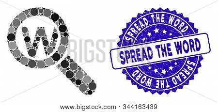 Mosaic Search Word Icon And Corroded Stamp Seal With Spread The Word Caption. Mosaic Vector Is Forme