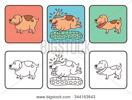 Dog With Normal Weight And Overweight, Pet Obesity Drawing. The Growing Problem Of Obesity In Dogs. 