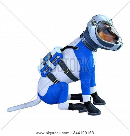 3D Rendering Astronaut Dog On White