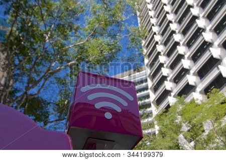 Brisbane, Queensland, Australia - 7th November 2019 : Purple Colored Wifi Sign Of The Telstra Compan