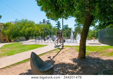 Cordoba Argentina January 4 Cyclist In Tejas Park A Part Of The National University Complex In The S