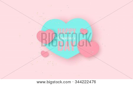 Valentines Day Congratulatory Banner With Pink And Turquoise Hearts