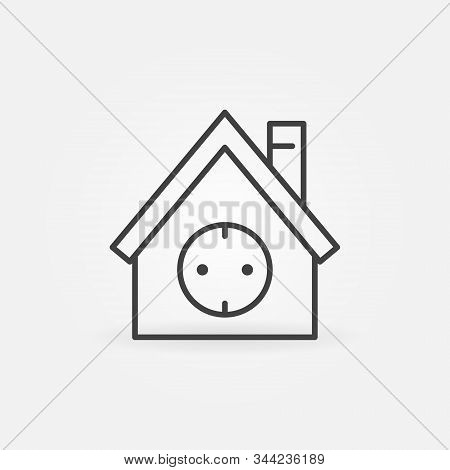 House With Socket Outline Icon. Vector Smart Home Concept Linear Symbol Or Logo