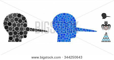 Liar Mosaic Of Filled Circles In Different Sizes And Color Hues, Based On Liar Icon. Vector Random C