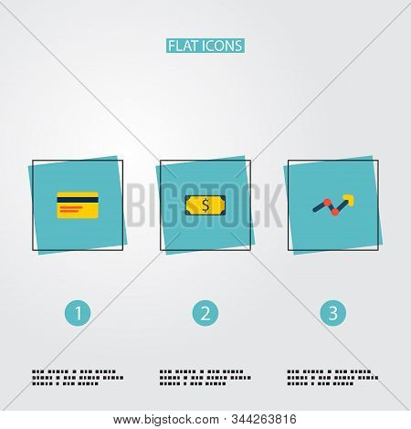 Set Of Commerce Icons Flat Style Symbols With Dollar, Statistic, Bank Card And Other Icons For Your 